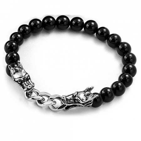 Bratara elastica cu agate negre si dragoni din inox [0]