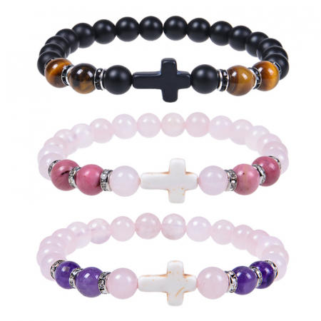 Bratara elastica cu pietre semipretioase si cruce BLA134 [6]