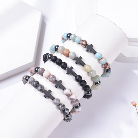 Bratara elastica cu pietre semipretioase si cruce BLA143 [7]