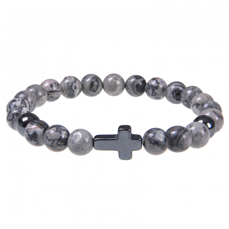 Bratara elastica cu pietre semipretioase si cruce BLA143 [5]