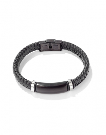 Bratara eleganta din inox si piele neagra [6]