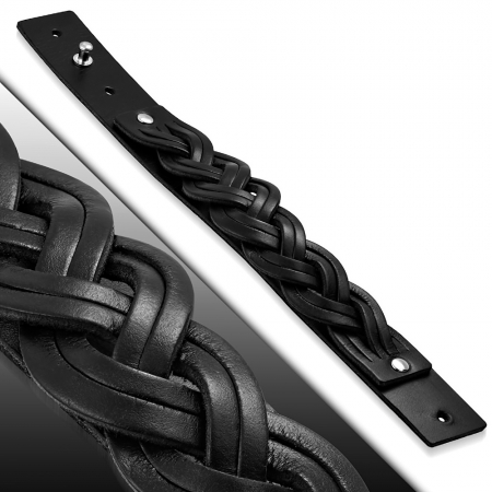 Bratara eleganta din piele neagra impletita [1]