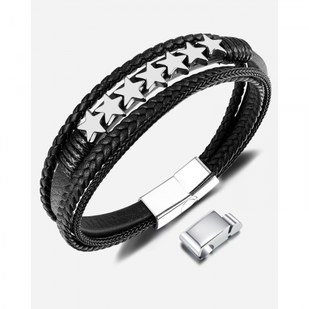 Bratara extensibila inox si piele impletita cu Stelute [14]