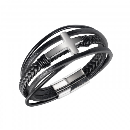 Bratara Faith cu cruce din inox si piele