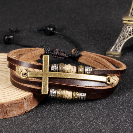 Bratara Faith tripla din piele naturala si inox [3]