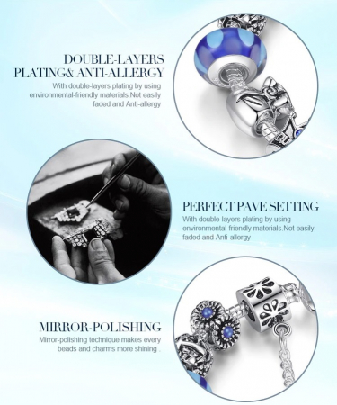 Bratara fantezie BeSpecial BSTF0005 placata cu argint, cu talismane rosii [4]