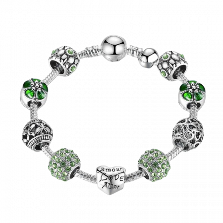 Bratara fantezie BeSpecial BSTF0010 placata cu argint, cu talismane verzi [4]