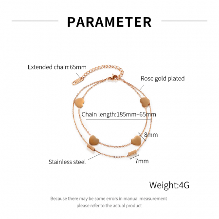 Bratara glezna dubla din inox cu inimioare [3]