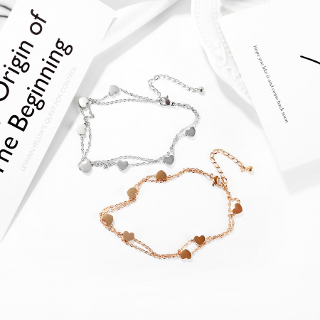 Bratara glezna dubla din inox cu inimioare [3]