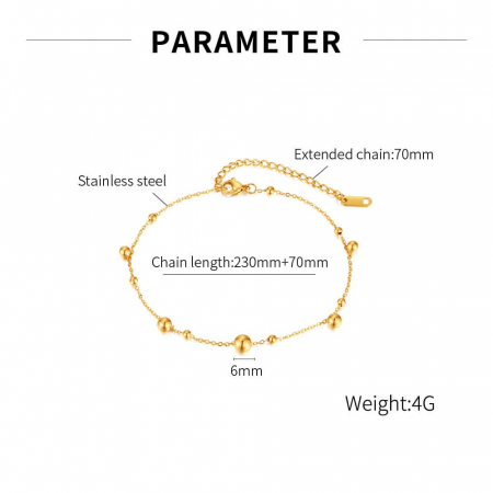 Bratara glezna inox auriu cu bilute 23 + 7 cm [4]