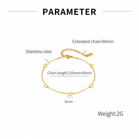 Bratara glezna inox auriu cu inimioare 28 cm [2]