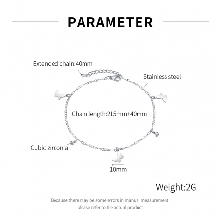 Bratara glezna inox cu fluturasi si zirconiu [5]
