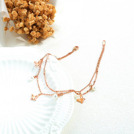 Bratara glezna inox cu fluturi si perlute [8]