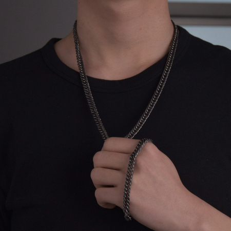 Bratara gri din inox antichizat cu lant plat de 8 mm [3]