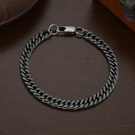 Bratara gri din inox antichizat cu lant plat de 8 mm [2]