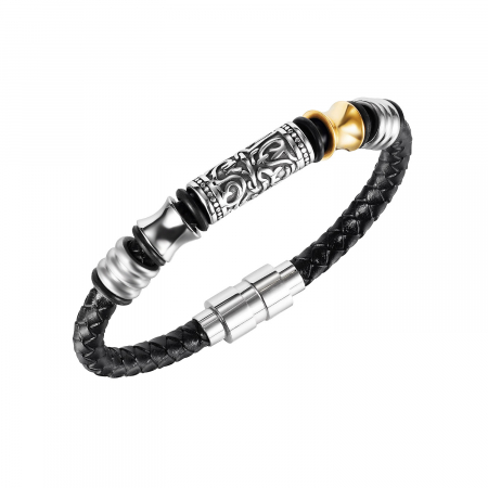 Bratara Hip Hop din inox si piele 20 cm