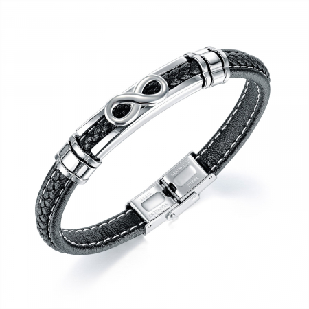 Bratara Infinity din inox si piele