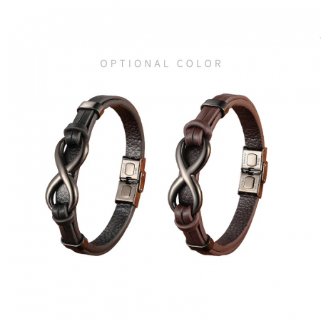 Bratara Infinity neagra din piele naturala si inox [4]