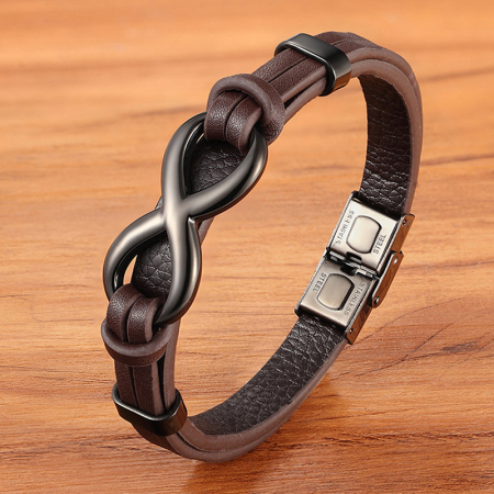 Bratara Infinity maro piele naturala si inox