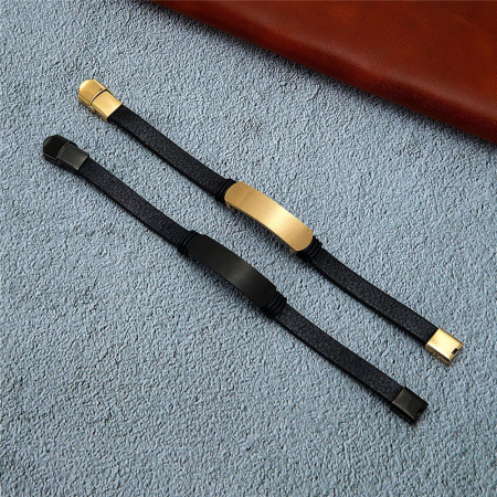 Bratara neagra din piele naturala cu placuta inox negru [1]