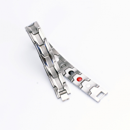 Bratara inox argintie cu magneti, turmalina, germaniu si anioni [7]