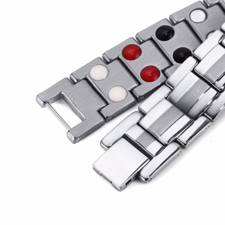 Bratara inox argintie cu magneti, turmalina, germaniu si anioni [5]