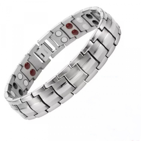 Bratara inox argintie cu magneti, turmalina, germaniu si anioni [6]