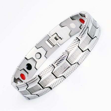 Bratara inox argintie cu magneti, turmalina, germaniu si anioni [6]