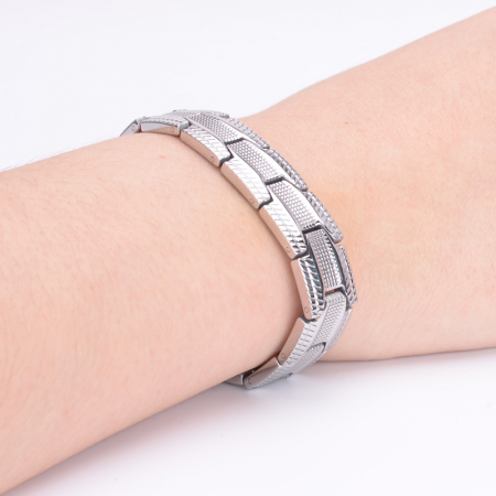 Bratara inox argintie cu magneti, turmalina, germaniu si anioni [1]