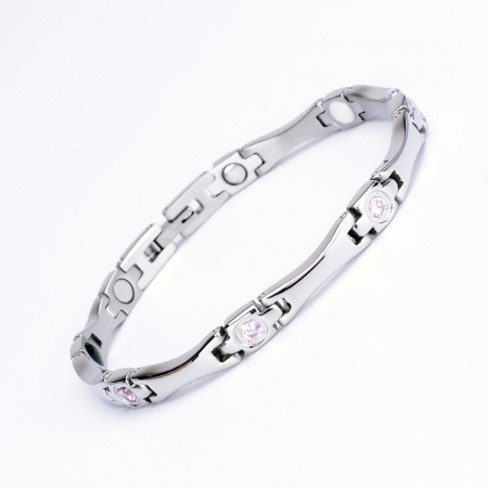 Bratara inox argintie cu zirconii, magneti, turmalina, germaniu si anioni [1]