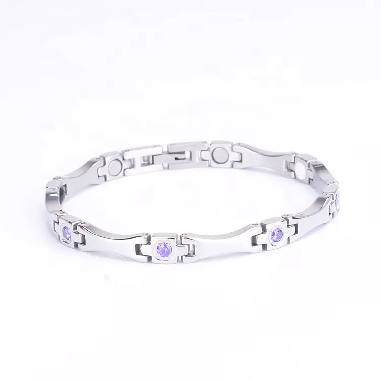 Bratara inox argintie cu zirconii, magneti, turmalina, germaniu si anioni [1]