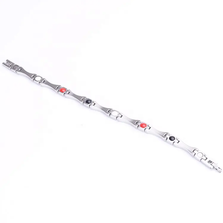 Bratara inox argintie cu zirconii, magneti, turmalina, germaniu si anioni [2]
