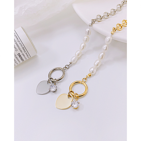 Bratara inox placata cu aur 18 k cu perle naturale si pandantiv inima – Eleganta si rafinament modern [7]