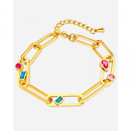 Bratara inox auriu Elegance cu zirconii colorate [11]