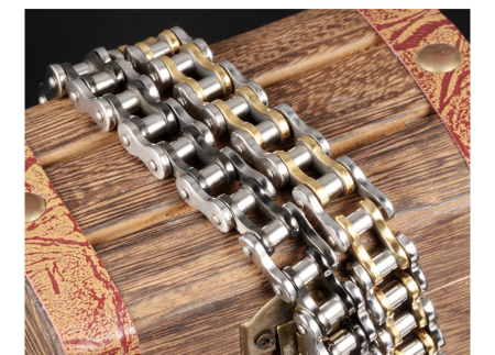 Bratara inox cu insertii aurii tip lant moto – Forta si rafinament masculin [5]