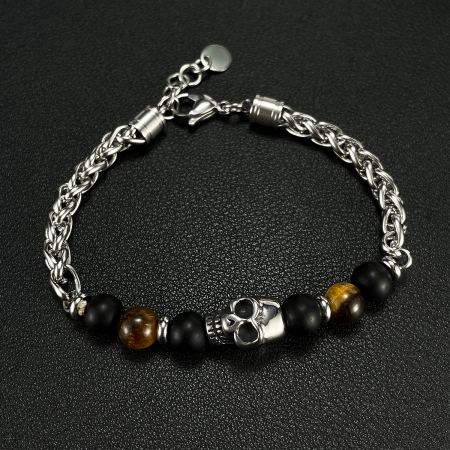 Bratara inox cu Ochi de Tigru si Craniu [2]