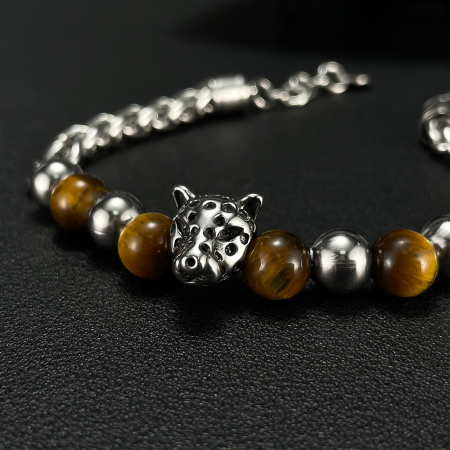 Bratara inox cu Ochi de Tigru si Cap de Leopard [12]