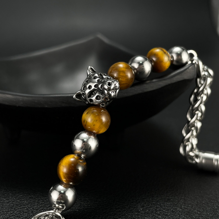 Bratara inox cu Ochi de Tigru si Cap de Leopard [11]