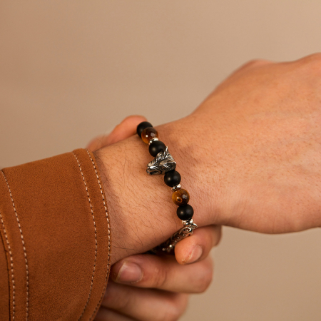 Bratara inox cu Ochi de Tigru si Cap de Lup [7]