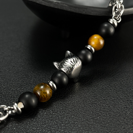Bratara inox cu Ochi de Tigru si Cap de Lup [10]
