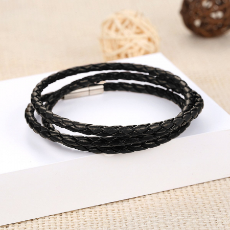 Bratara / Colier din piele neagra impletita cu inchidere magnetica, BSTF0006 [4]