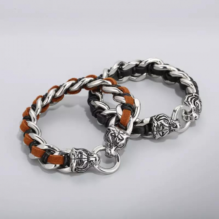 Bratara inox cu piele maro si capete de Tigru [1]