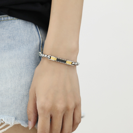 Bratara Unisex din inox cu placata aurie si fibra de carbon – Eleganta moderna [2]