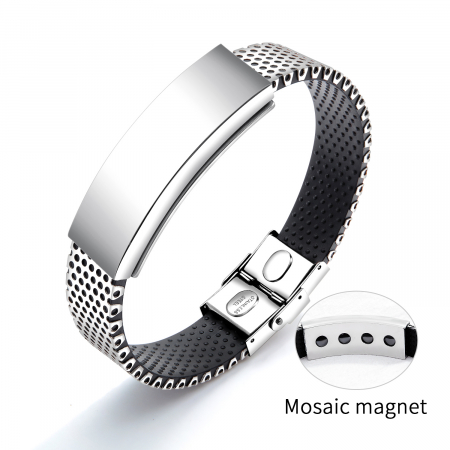 Bratara inox cu placuta argintie si magneti [2]