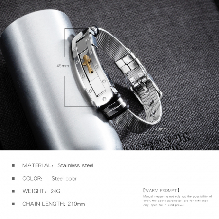 Bratara inox cu placuta argintie si cruce aurie [6]