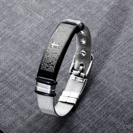 Bratara inox cu placuta neagra si cruce decupata [2]