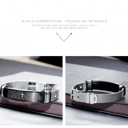 Bratara inox cu placuta neagra si cruce decupata [10]