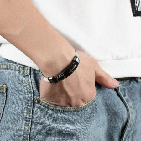 Bratara inox cu placuta neagra si cruce argintie [1]
