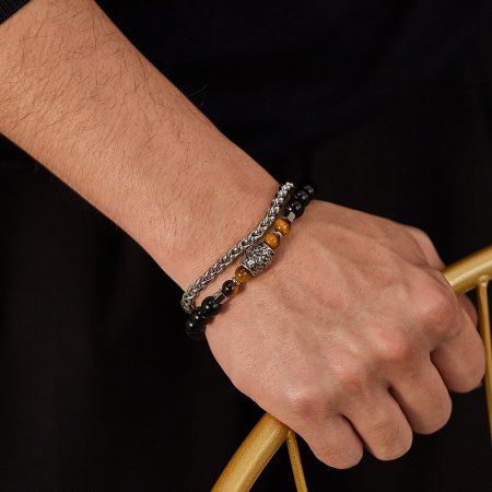 Bratara inox dubla cu Ochi de Tigru si Onix [5]