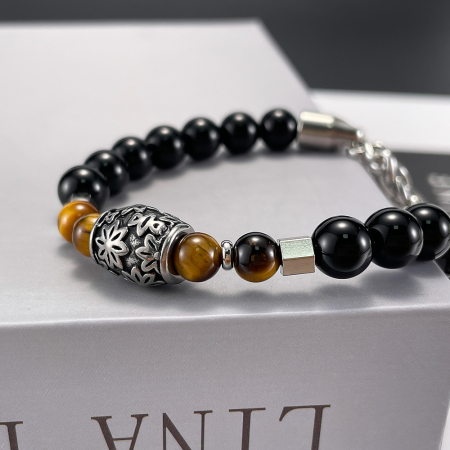 Bratara inox dubla cu Ochi de Tigru si Onix [1]